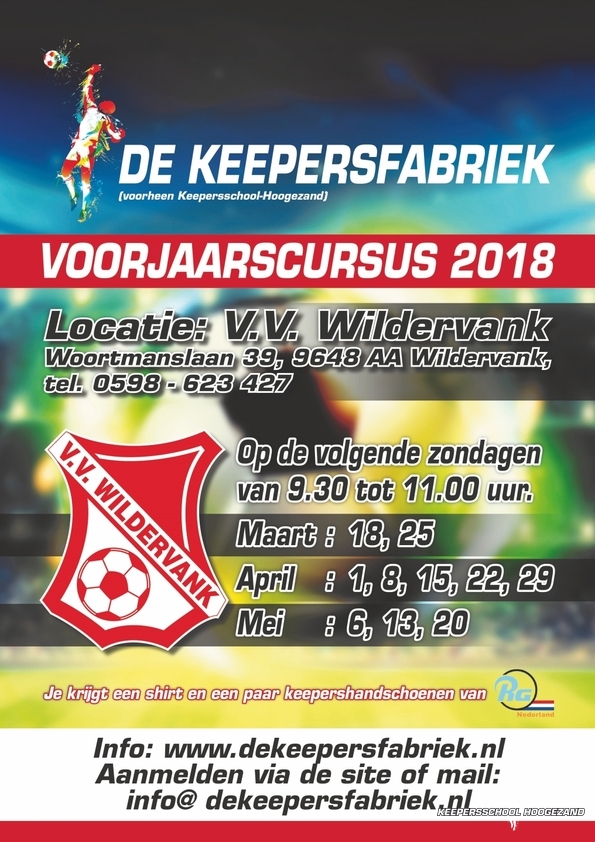 WE GAAN WEER VAN START MET ONZE VOORJAARSCURSUS 2018 OP 18 MAART LOCATIE VV WILDERVANK.