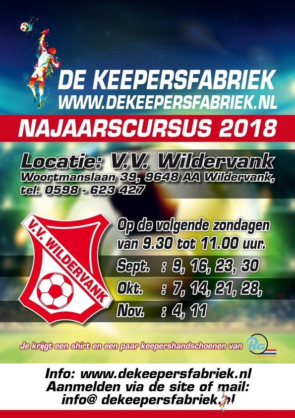 We gaan weer van start met de najaarscursus 2018.locatie VV Wildervank aanvang 9 september.